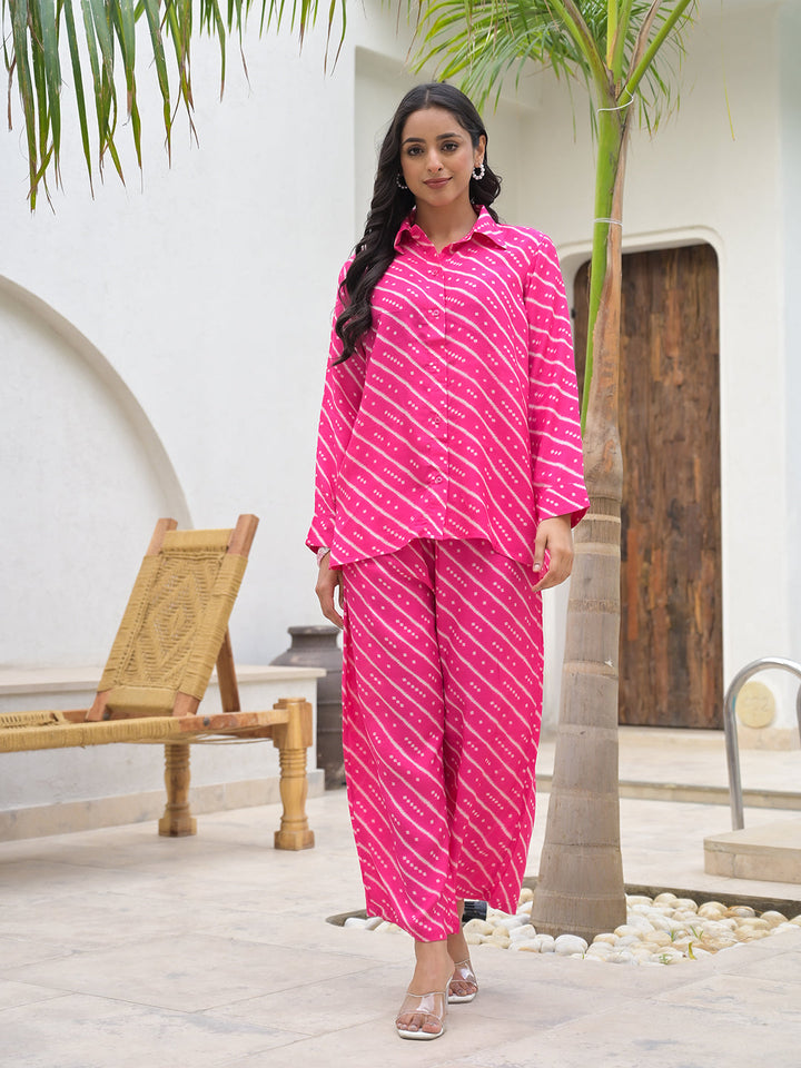 Pink-Muslin-Striped-Shirt-&-Trousers-Co-Ord-Set