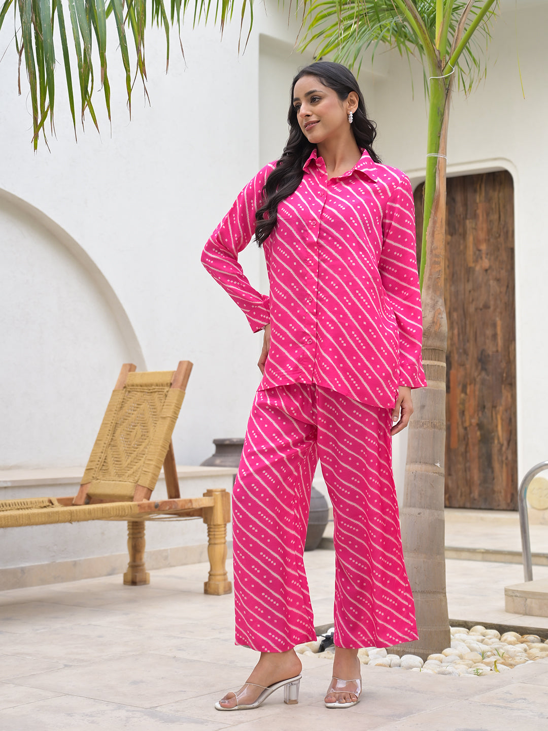 Pink-Muslin-Striped-Shirt-&-Trousers-Co-Ord-Set