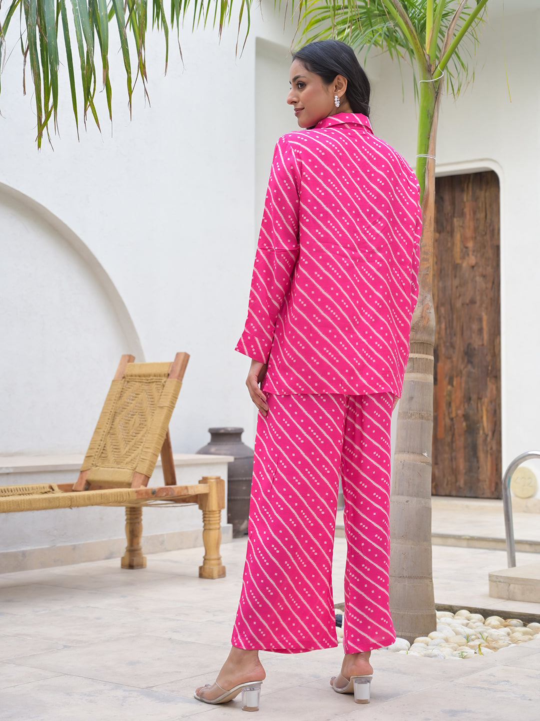 Pink-Muslin-Striped-Shirt-&-Trousers-Co-Ord-Set