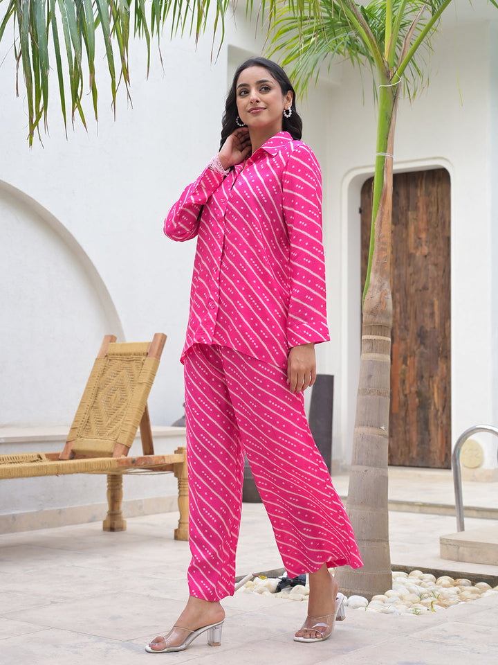 Pink-Muslin-Striped-Shirt-&-Trousers-Co-Ord-Set