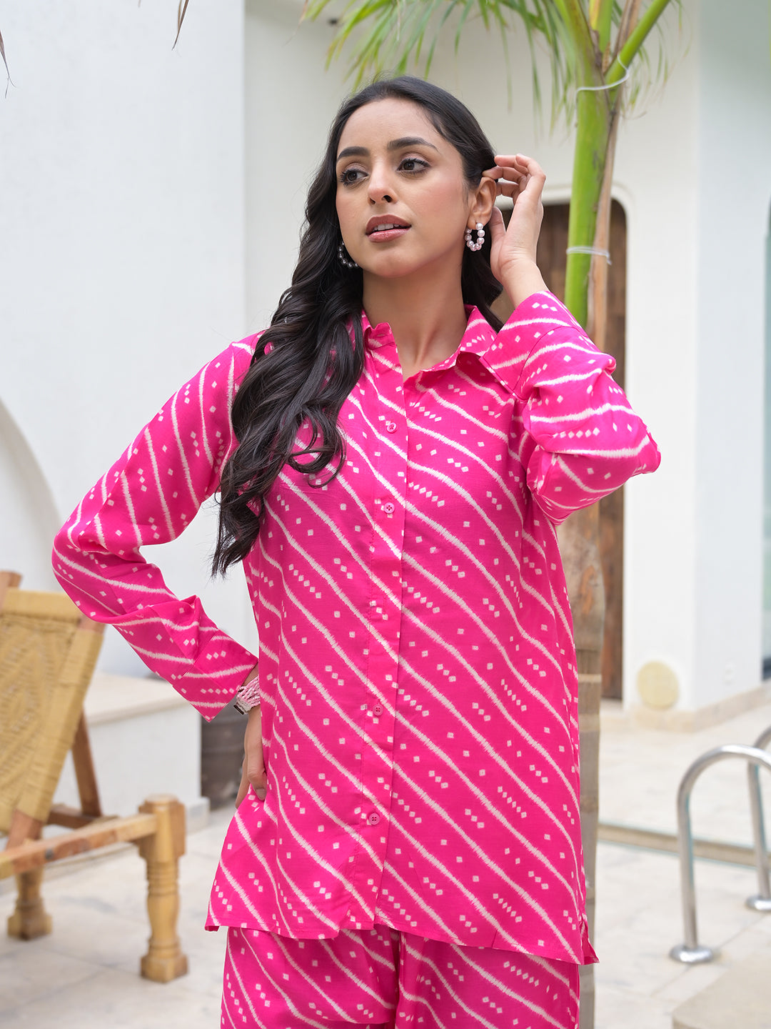 Pink-Muslin-Striped-Shirt-&-Trousers-Co-Ord-Set