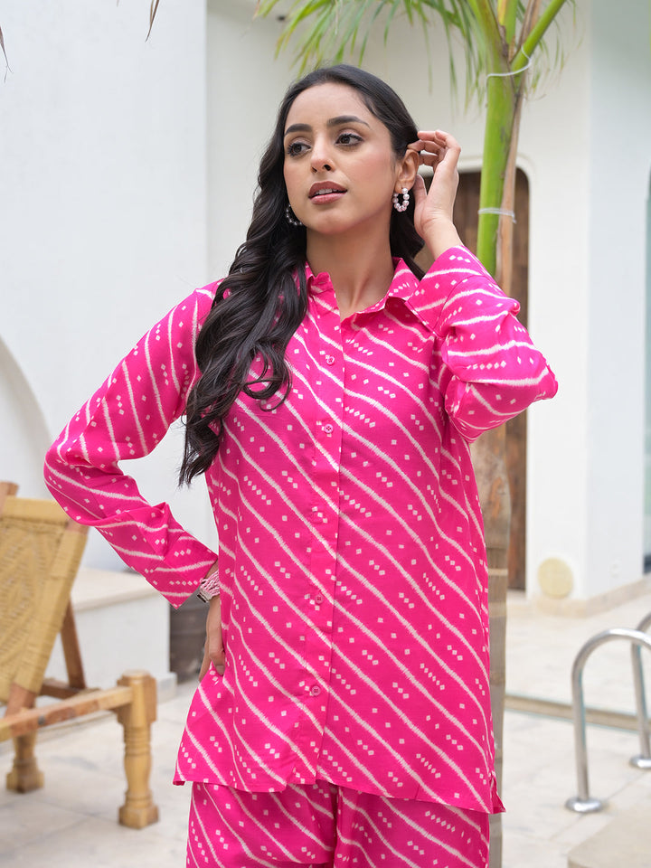 Pink-Muslin-Striped-Shirt-&-Trousers-Co-Ord-Set