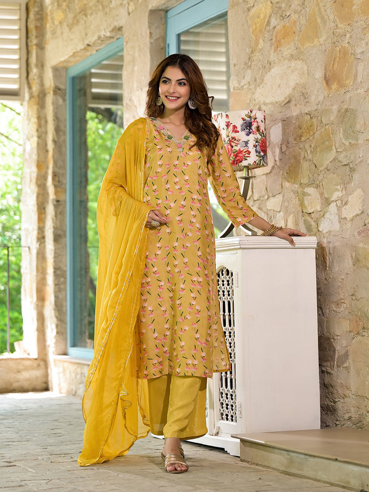 Yellow-Muslin-Floral-Printed-Bead-Work-3-Piece-Kurta-Set