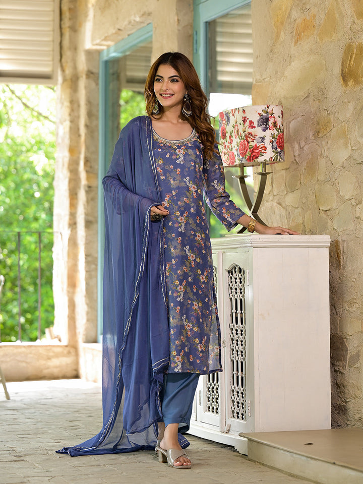 Blue-Muslin-Bead-&-Stone-Work-Embroidered-3-Piece-Kurta-Set