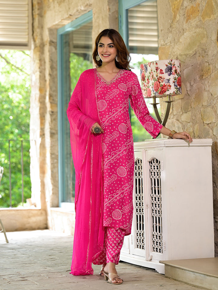 Pink-Muslin-Bandhni-Printed-Zari-Work-3-Piece-Kurta-Set