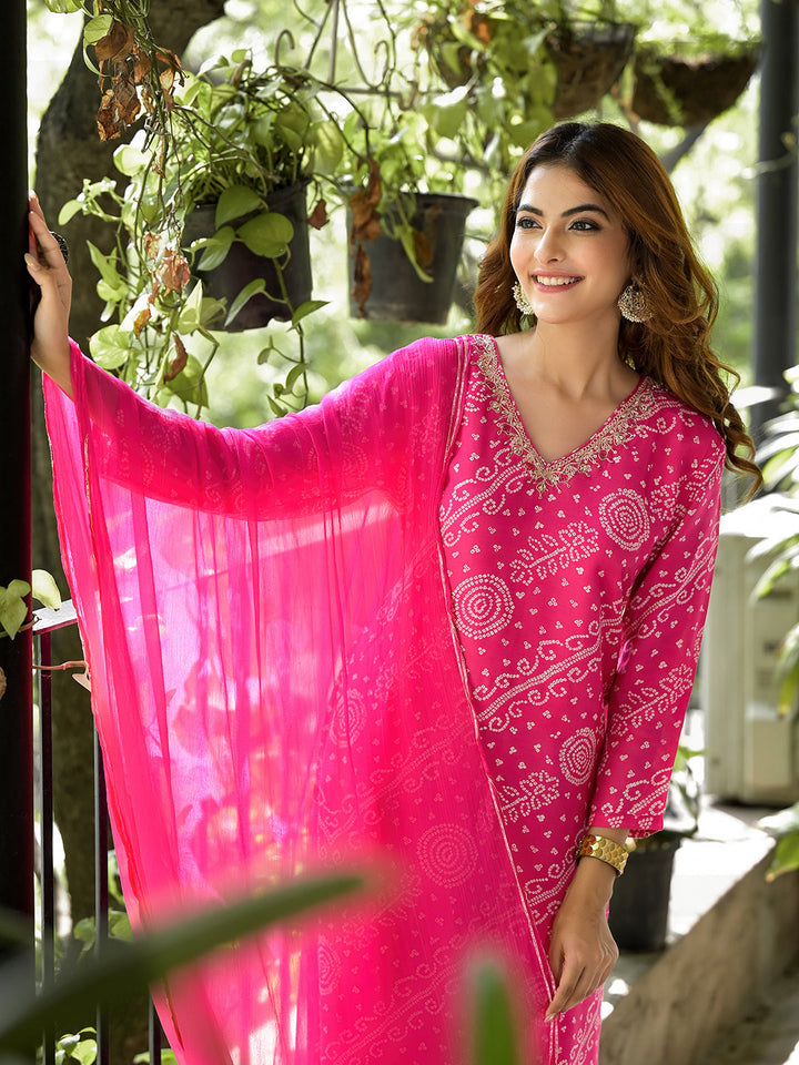 Pink-Muslin-Bandhni-Printed-Zari-Work-3-Piece-Kurta-Set