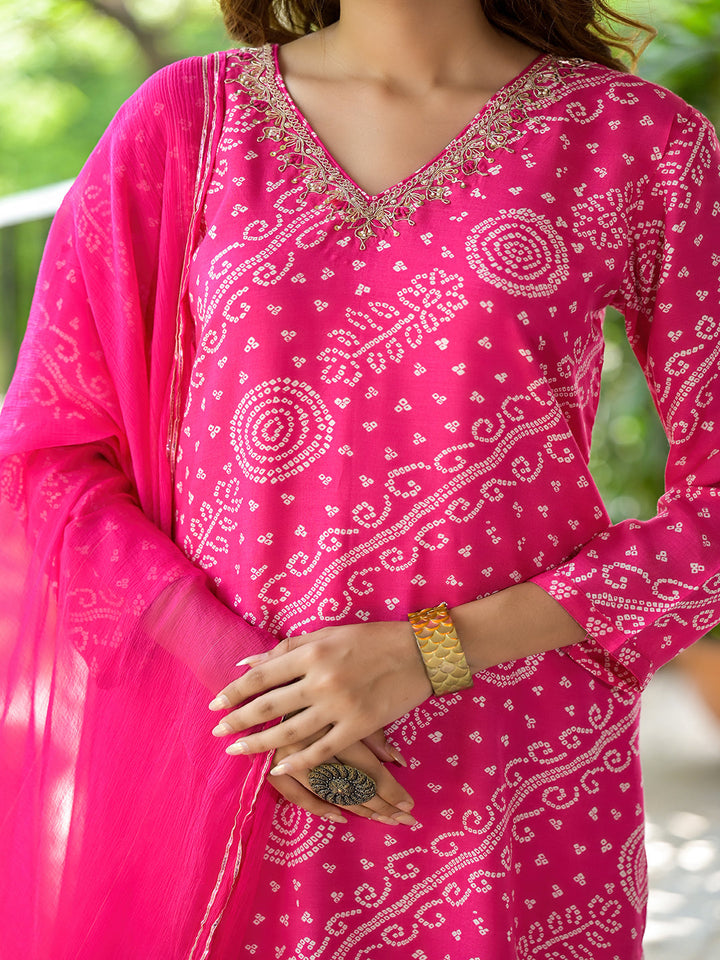 Pink-Muslin-Bandhni-Printed-Zari-Work-3-Piece-Kurta-Set
