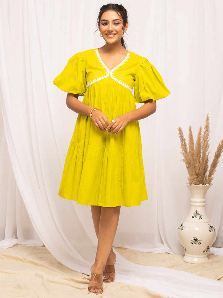 Lemon-Yellow-Cotton-Solid-Skater-Midi-Dress