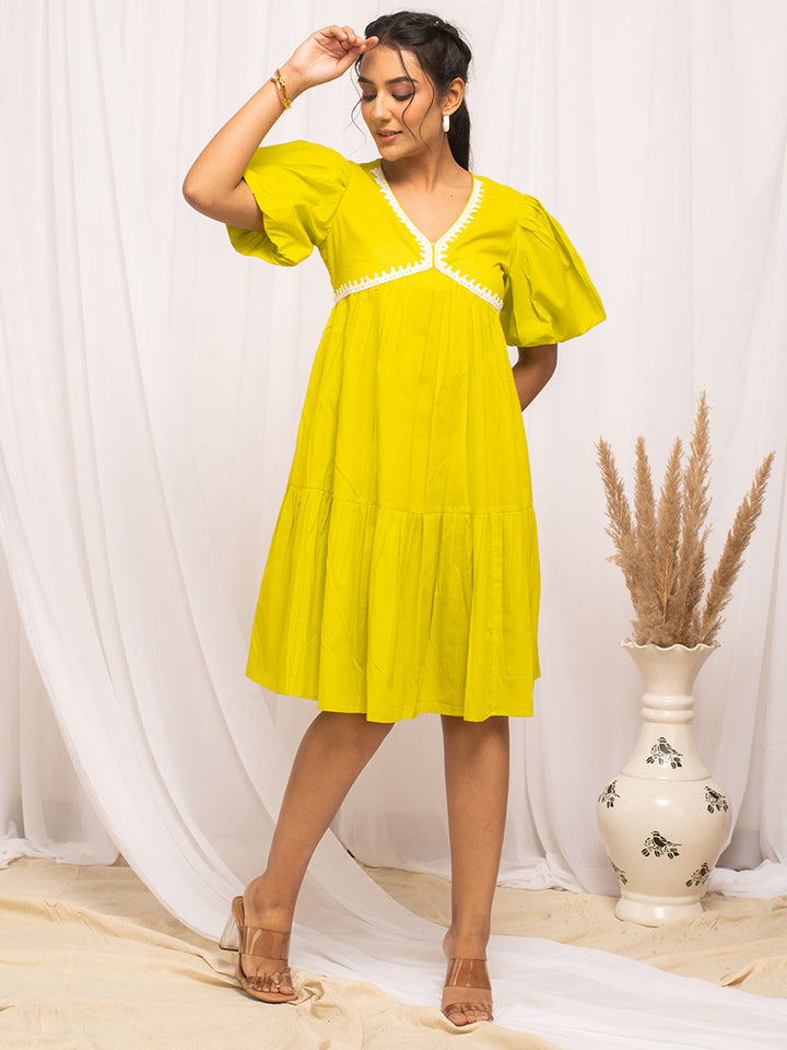 Lemon-Yellow-Cotton-Solid-Skater-Midi-Dress