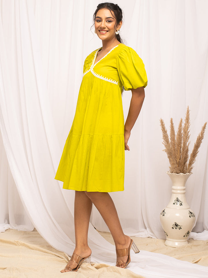 Lemon-Yellow-Cotton-Solid-Skater-Midi-Dress