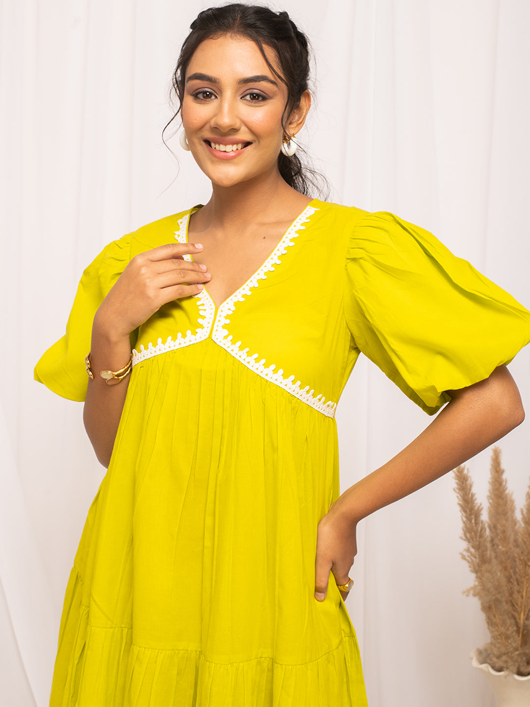 Lemon-Yellow-Cotton-Solid-Skater-Midi-Dress