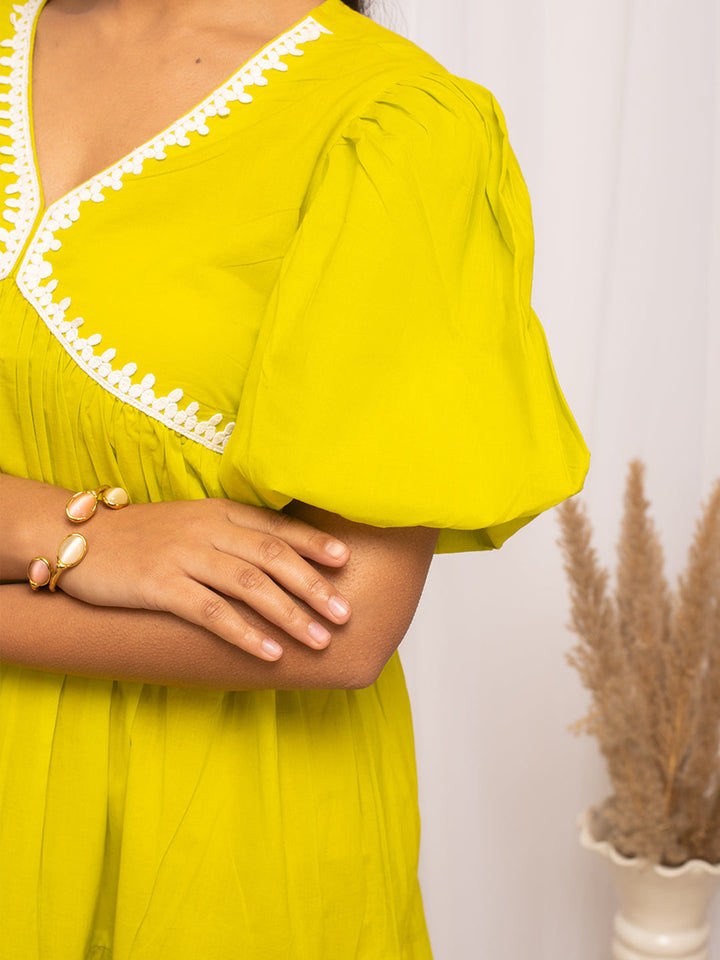 Lemon-Yellow-Cotton-Solid-Skater-Midi-Dress