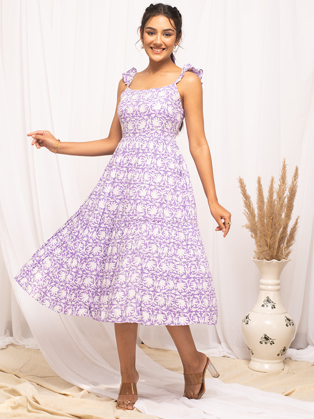 Lavender-Cotton-Floral-Print-Sleeveless-Midi-Dress