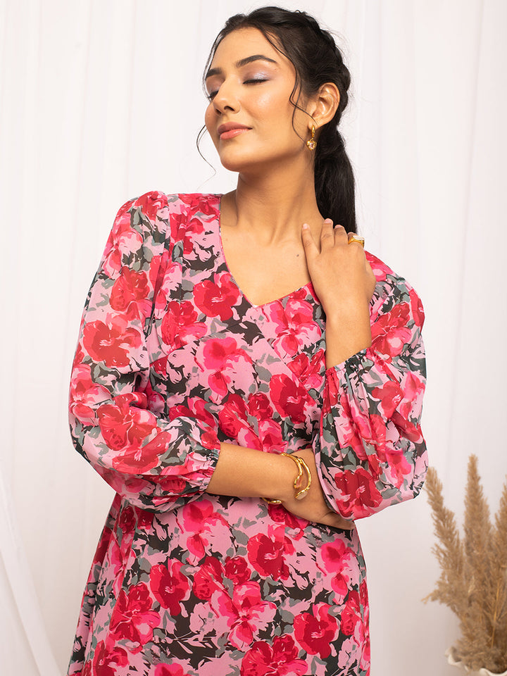 Red-Georgette-Floral-Printed-Midi-Dress