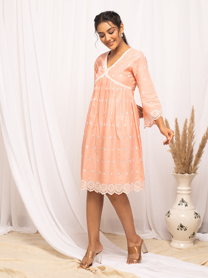 Peach-Cotton-Schiffli-Skater-Dress