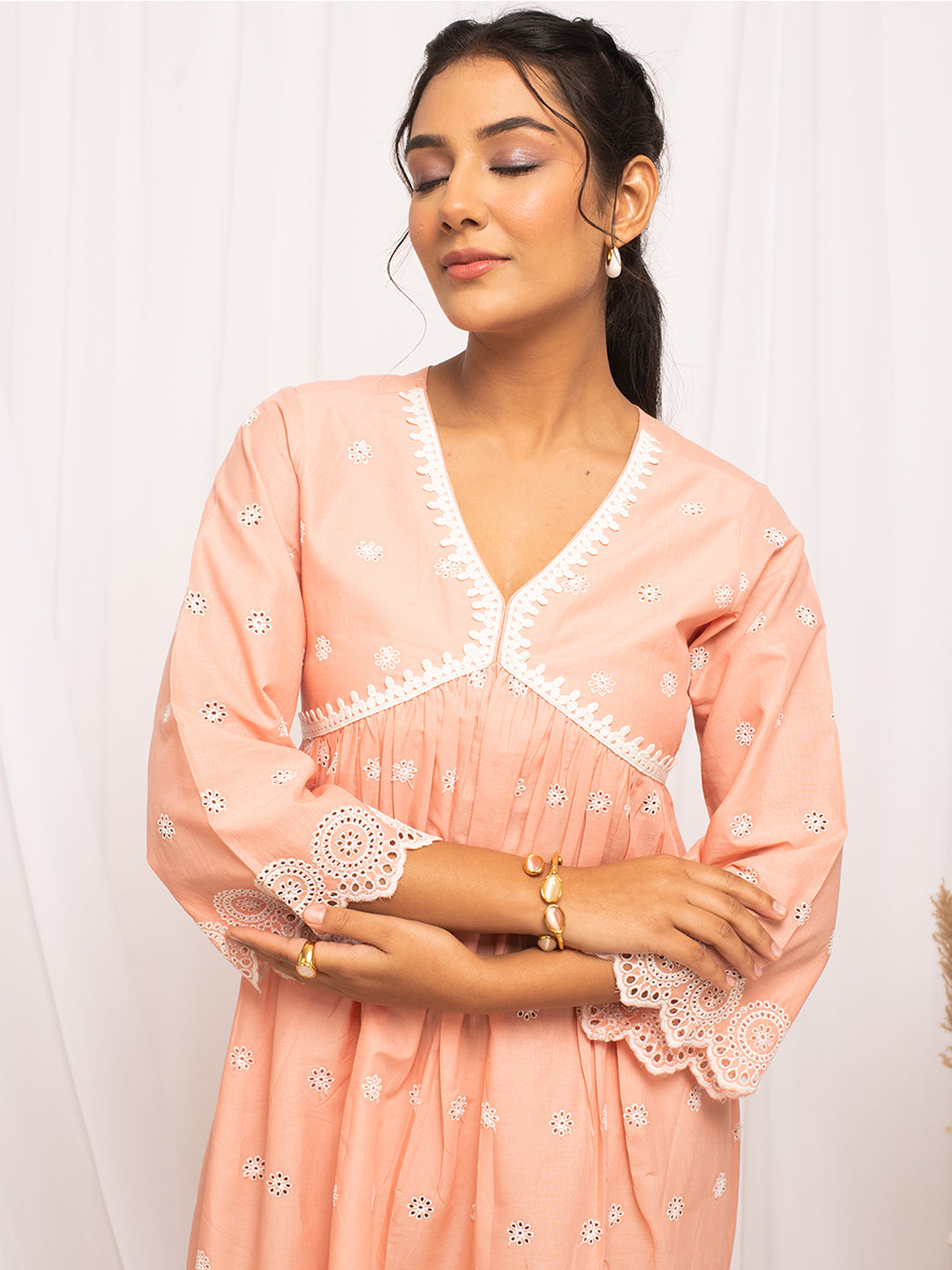 Peach-Cotton-Schiffli-Skater-Dress