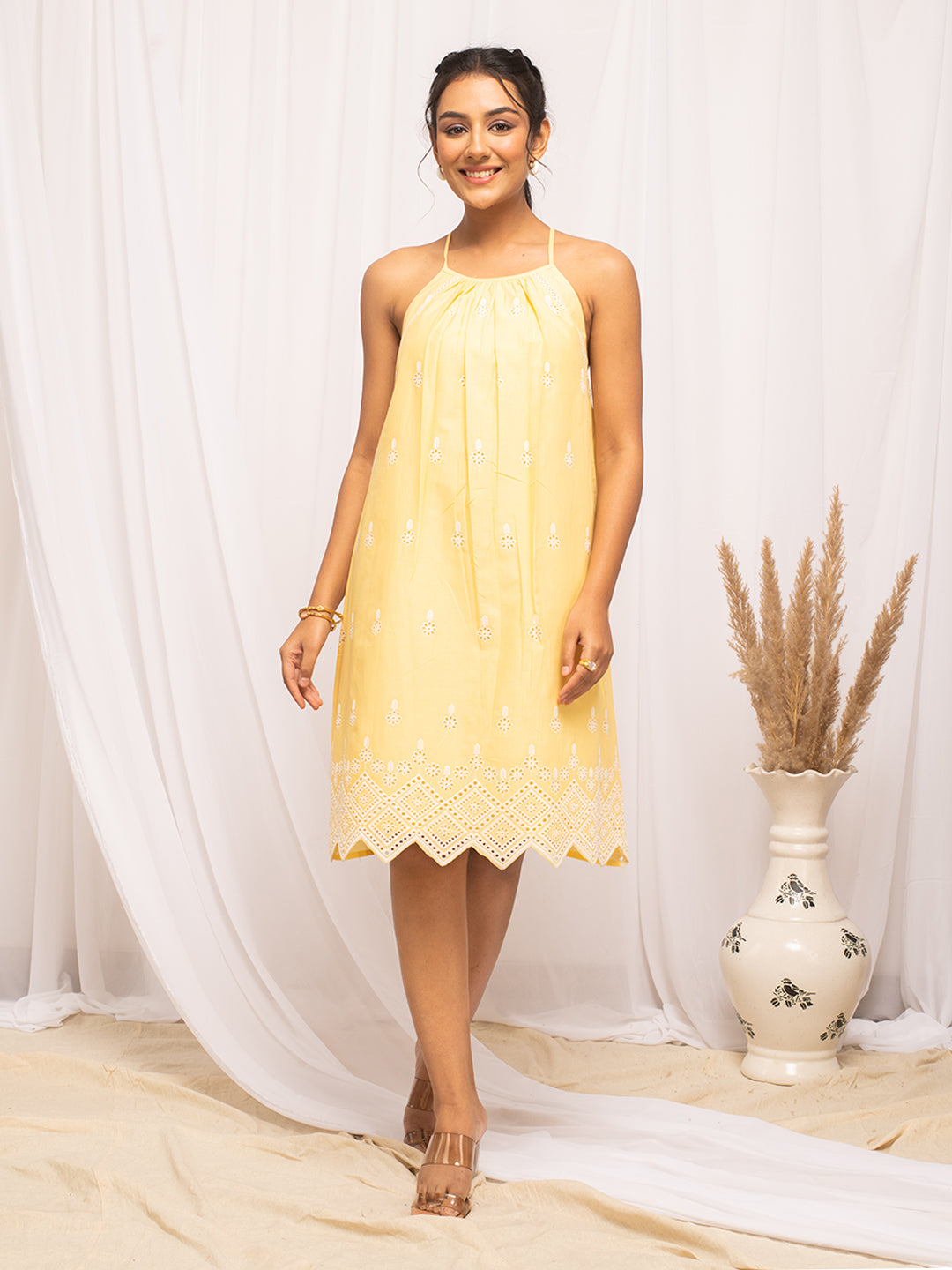 Yellow-Cotton-Schiffli-Skater-Dress