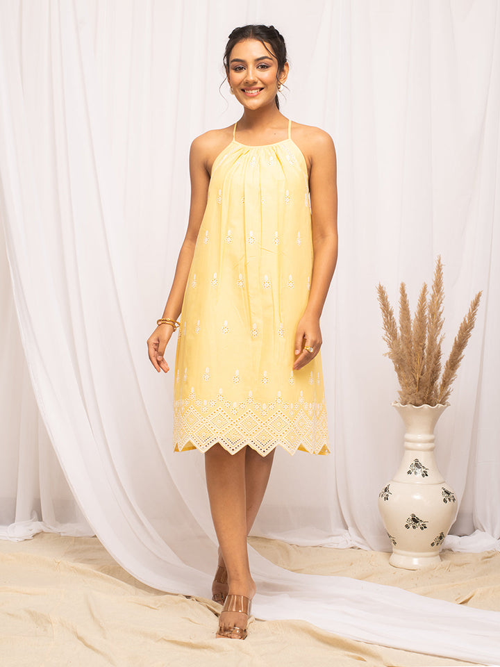 Yellow-Cotton-Schiffli-Skater-Dress