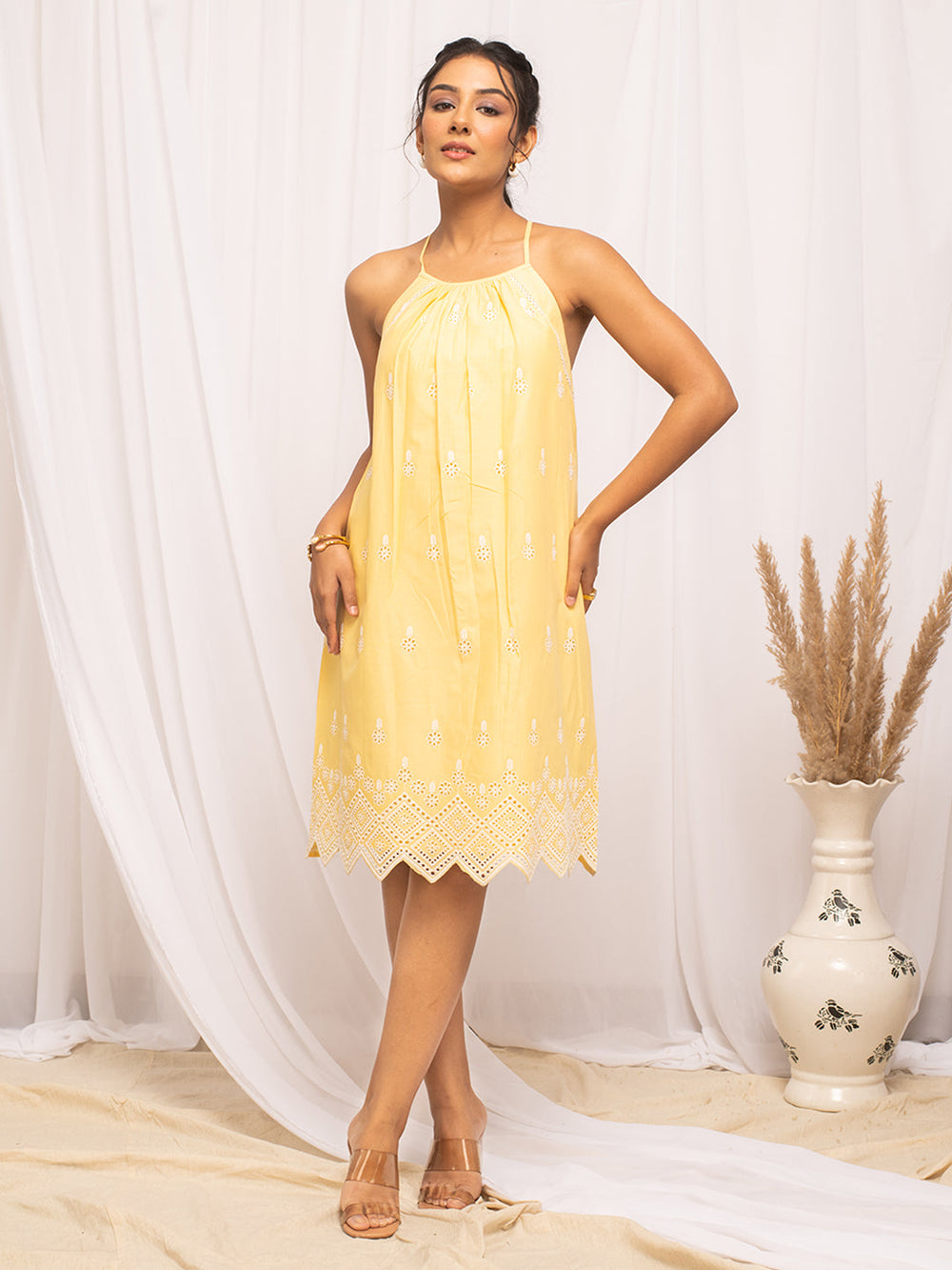 Yellow-Cotton-Schiffli-Skater-Dress