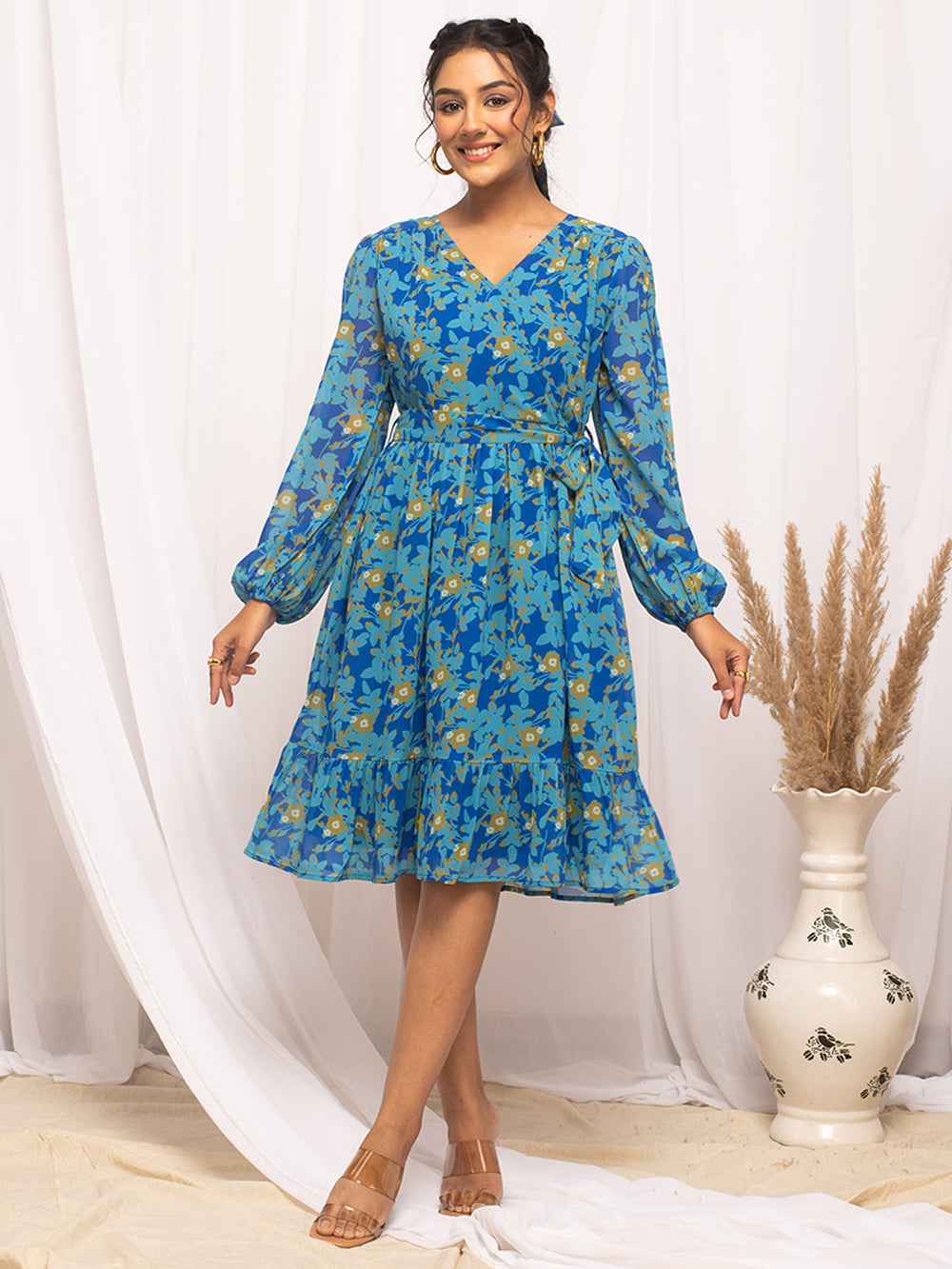 Sky-Blue-Georgette-Floral-Printed-Dress
