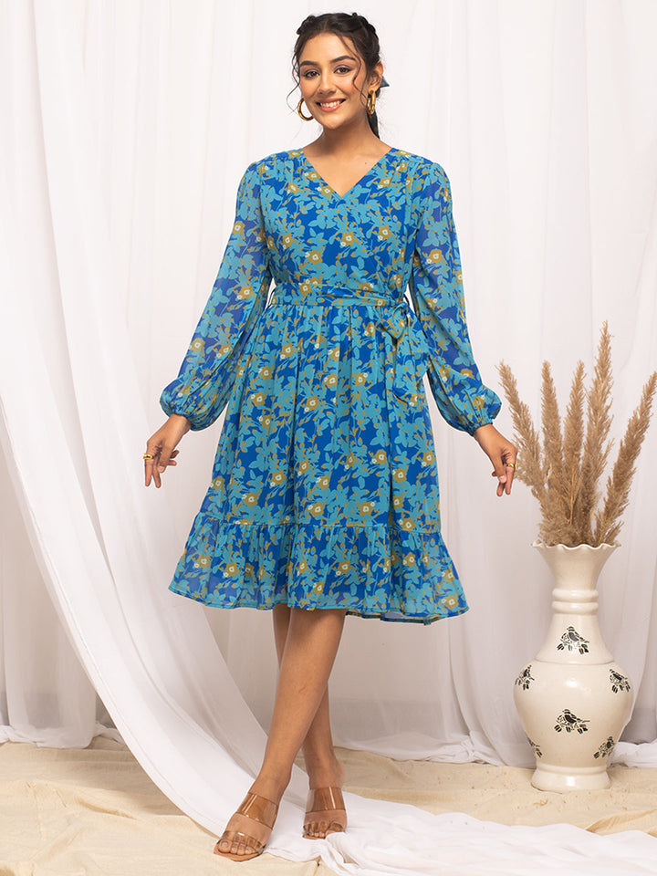Sky-Blue-Georgette-Floral-Printed-Dress