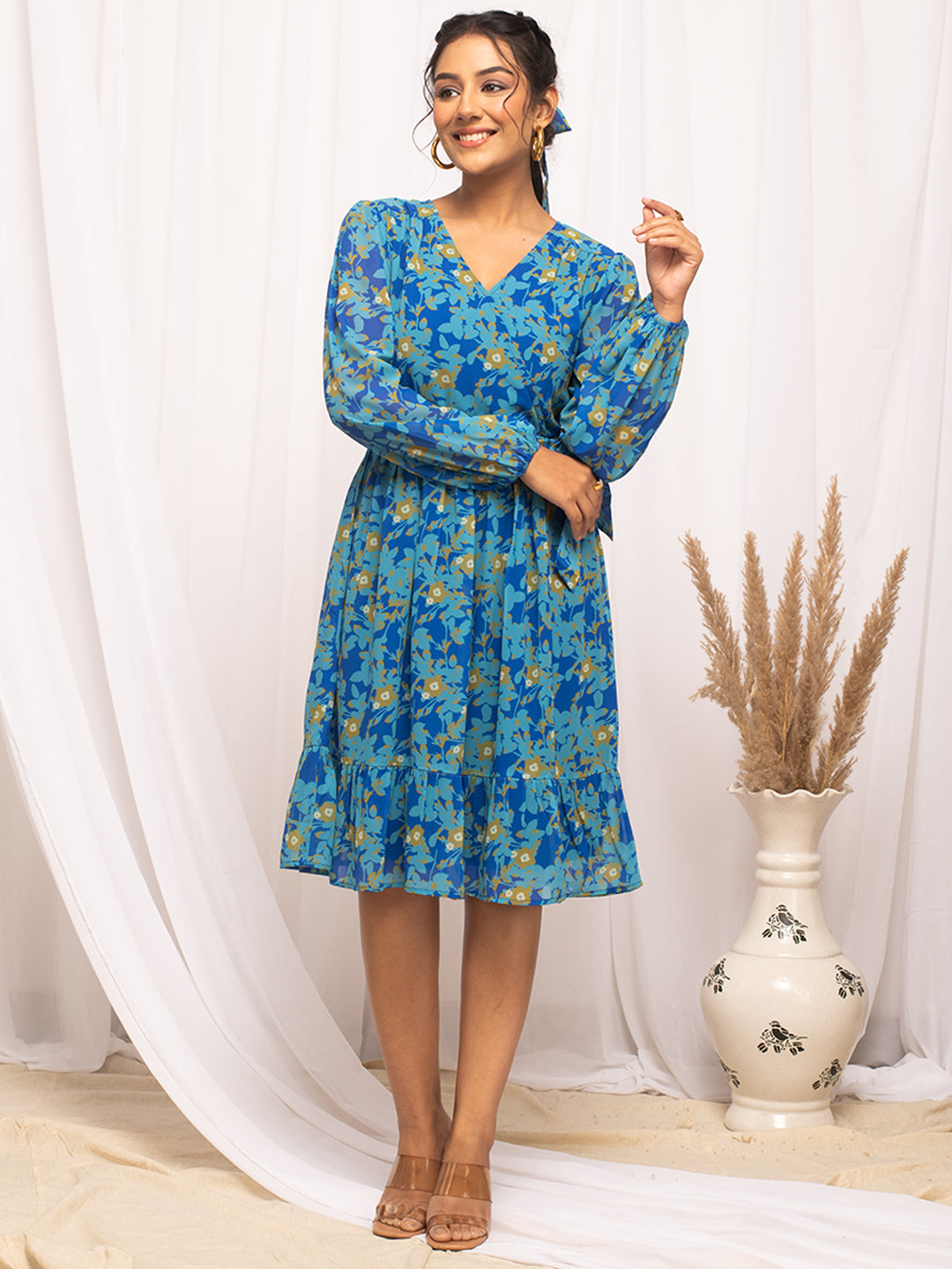 Sky-Blue-Georgette-Floral-Printed-Dress