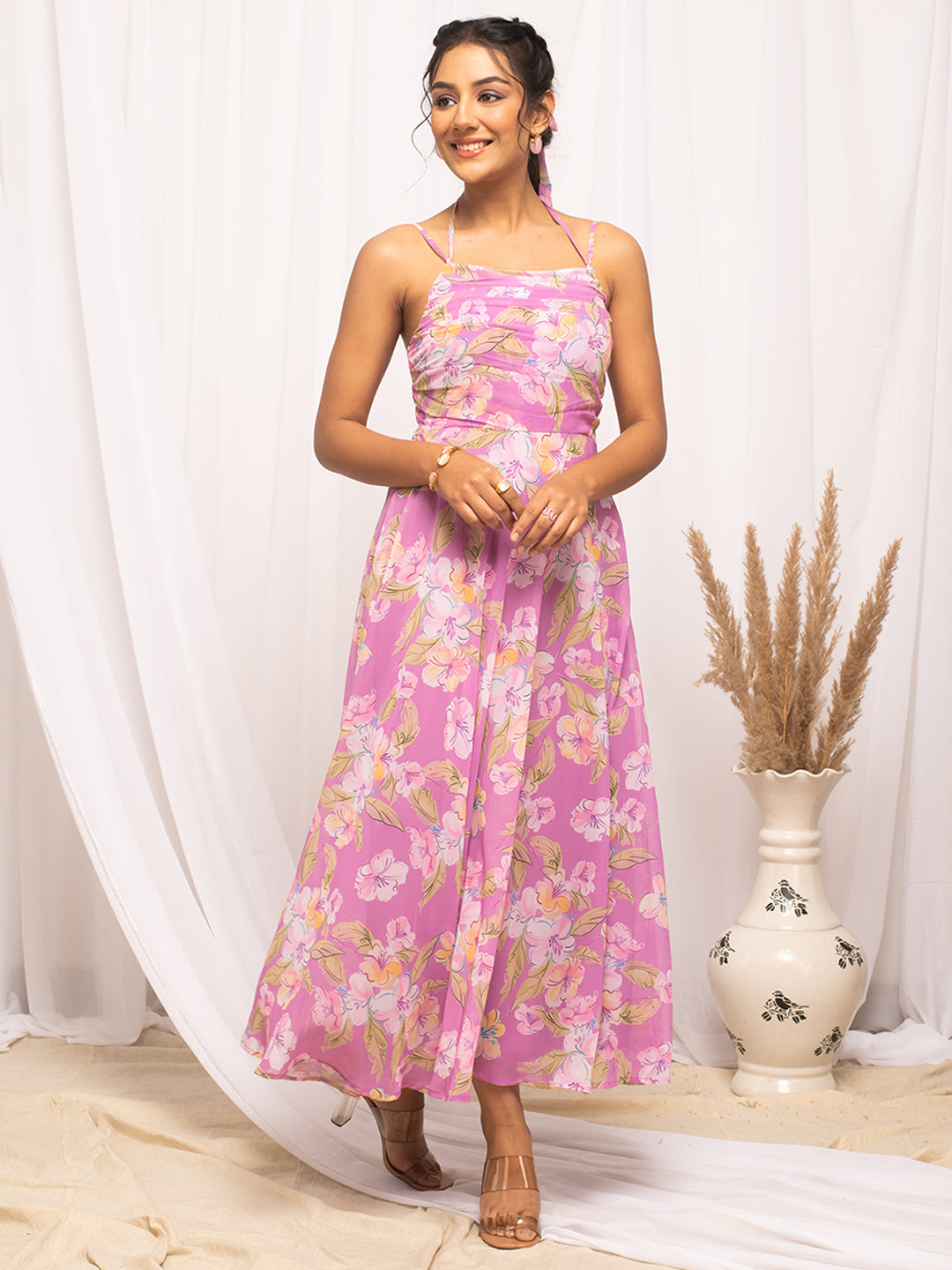 Light-Pink-Georgette-Floral-Printed-Dress