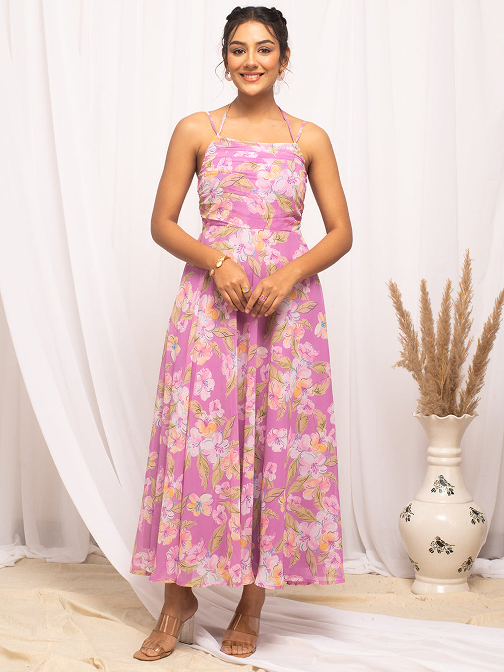 Light-Pink-Georgette-Floral-Printed-Dress