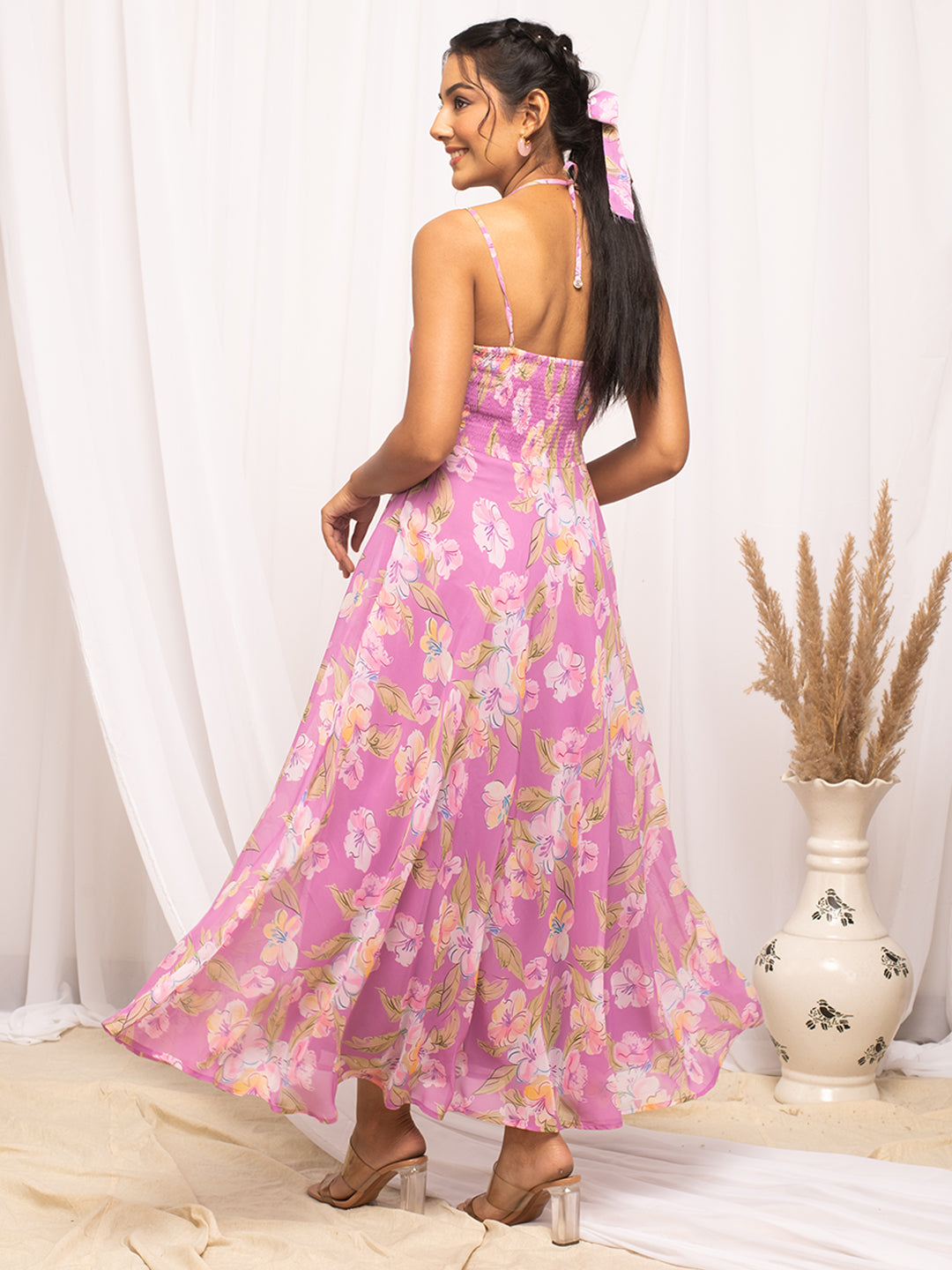 Light-Pink-Georgette-Floral-Printed-Dress