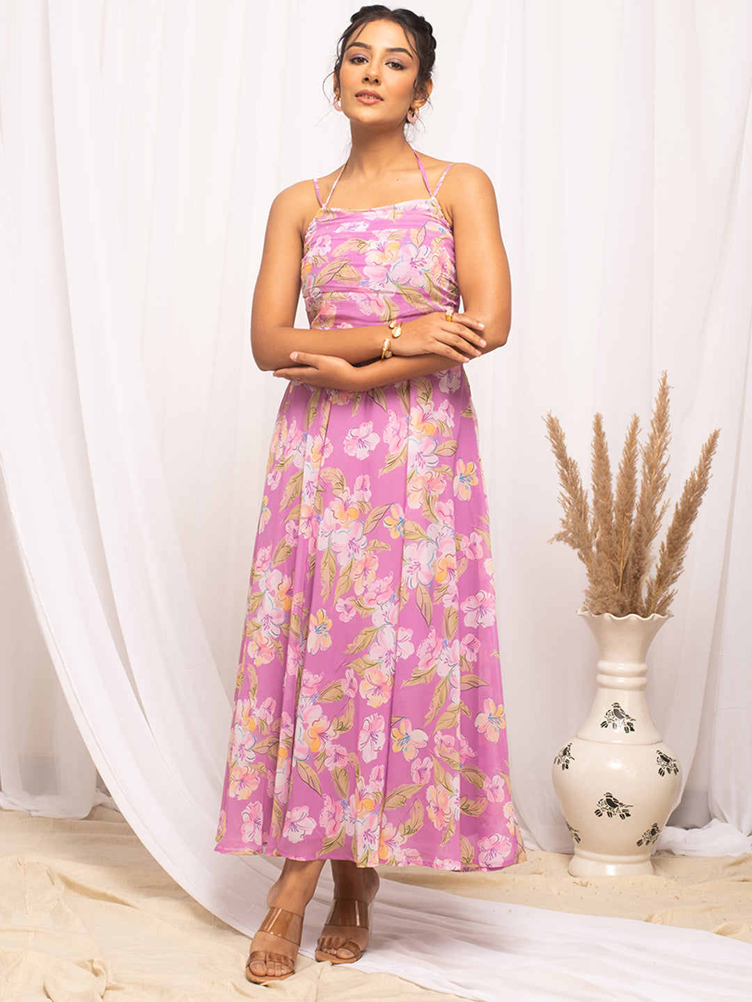 Light-Pink-Georgette-Floral-Printed-Dress