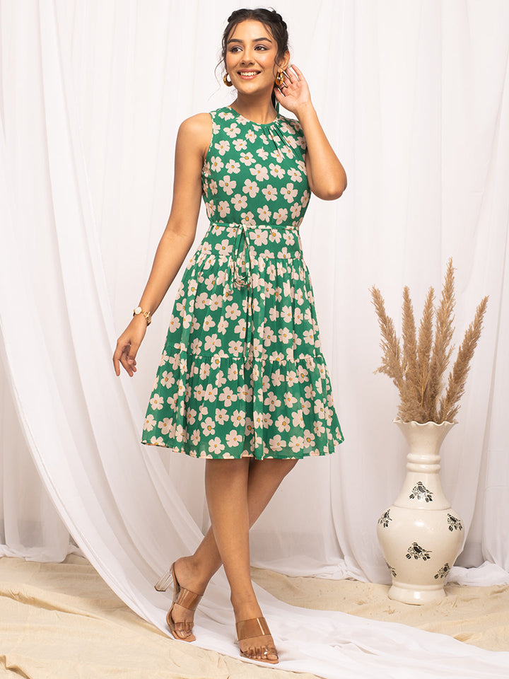 Green-Georgette-Floral-Printed-Dress