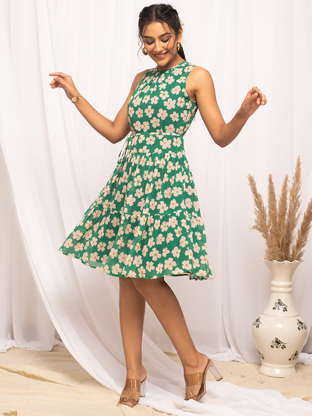 Green-Georgette-Floral-Printed-Dress