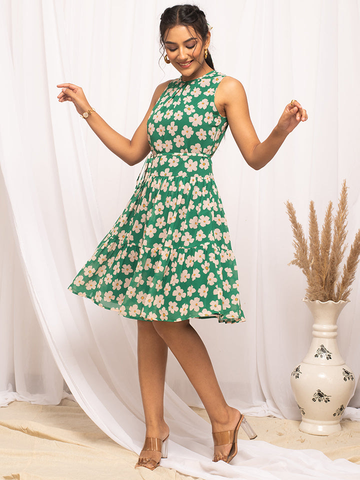 Green-Georgette-Floral-Printed-Dress