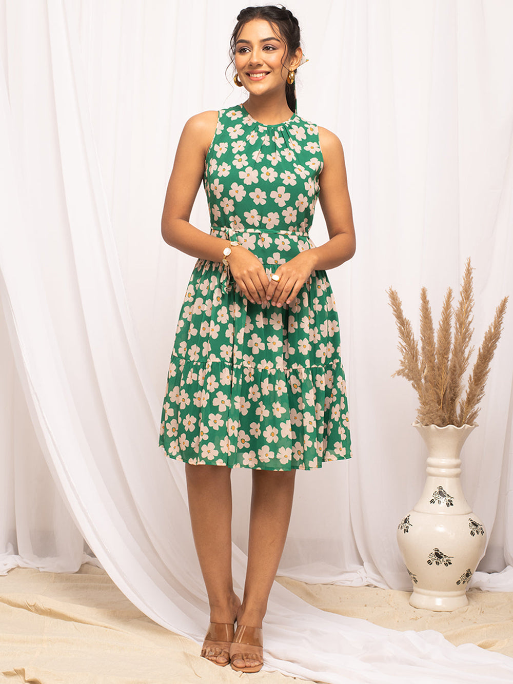 Green-Georgette-Floral-Printed-Dress