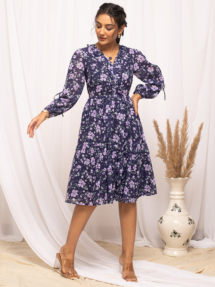 Blue-Georgette-Floral-Printed-Midi-Dress