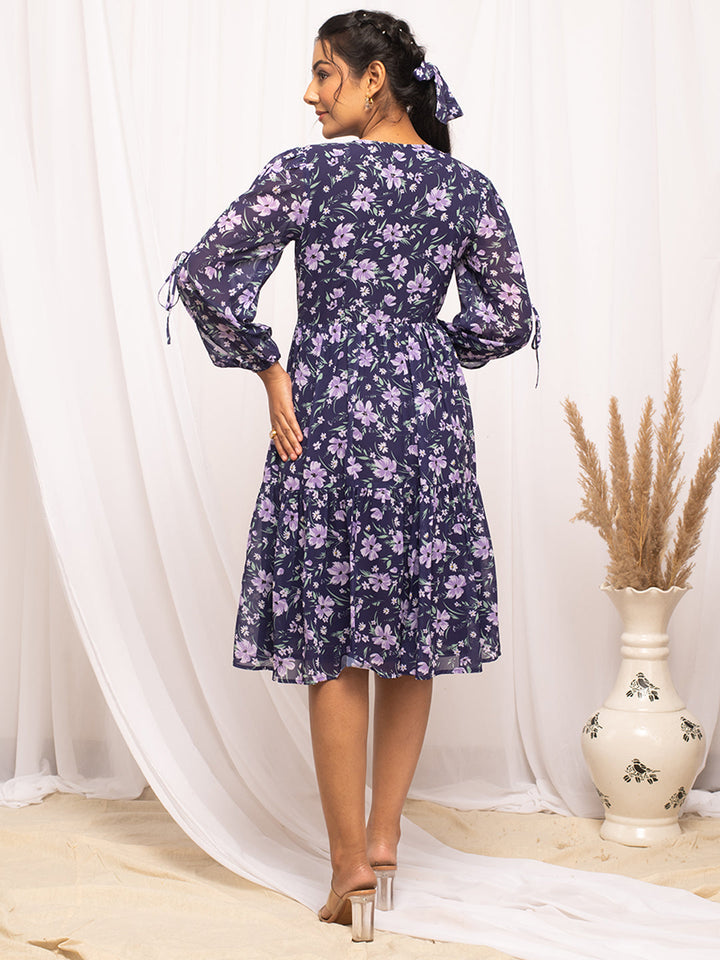 Blue-Georgette-Floral-Printed-Midi-Dress