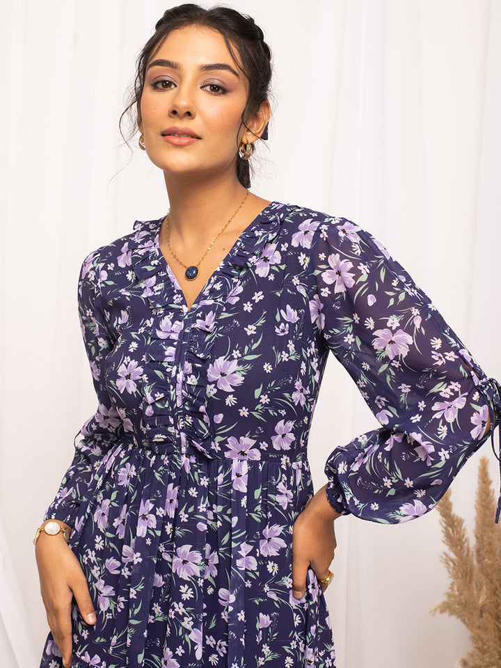 Blue-Georgette-Floral-Printed-Midi-Dress
