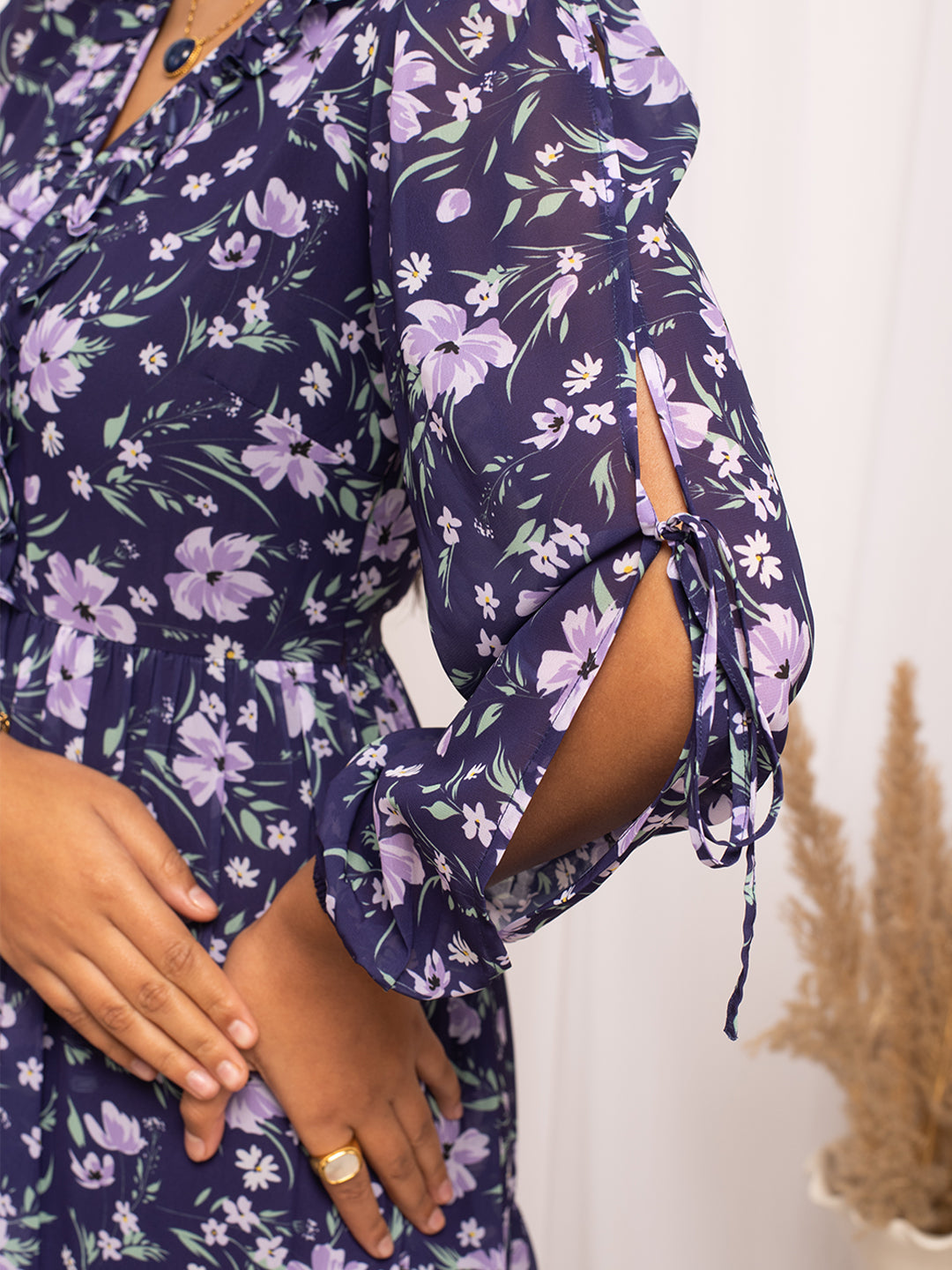 Blue-Georgette-Floral-Printed-Midi-Dress