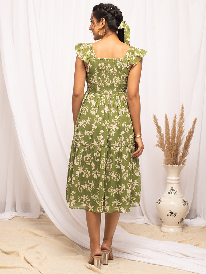Mehandi-Green-Georgette-Floral-Printed-Dress