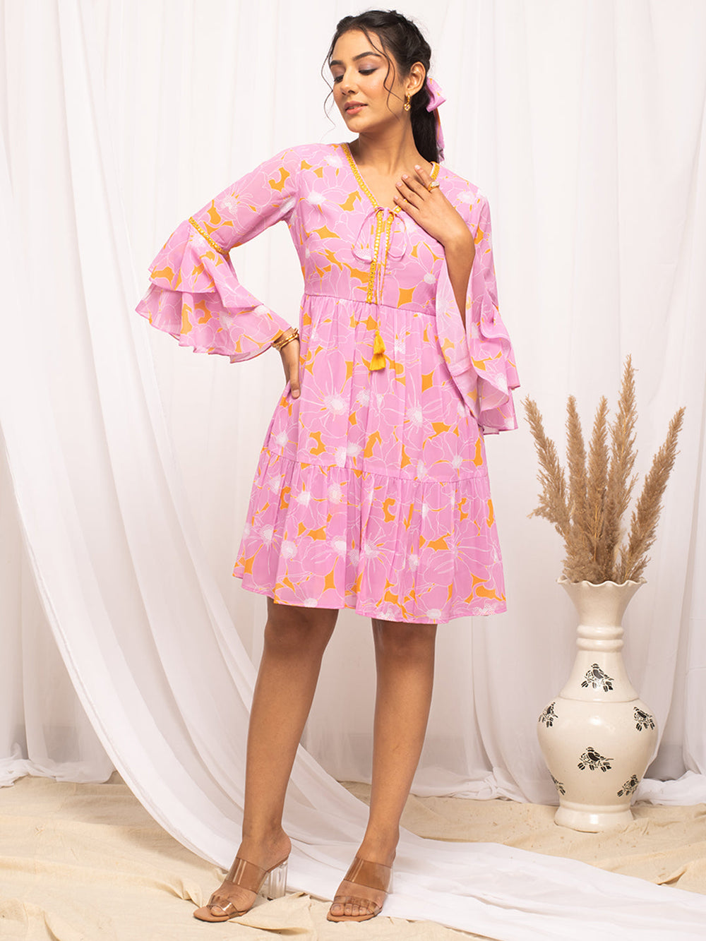 Light-Pink-Georgette-Floral-Printed-Dress