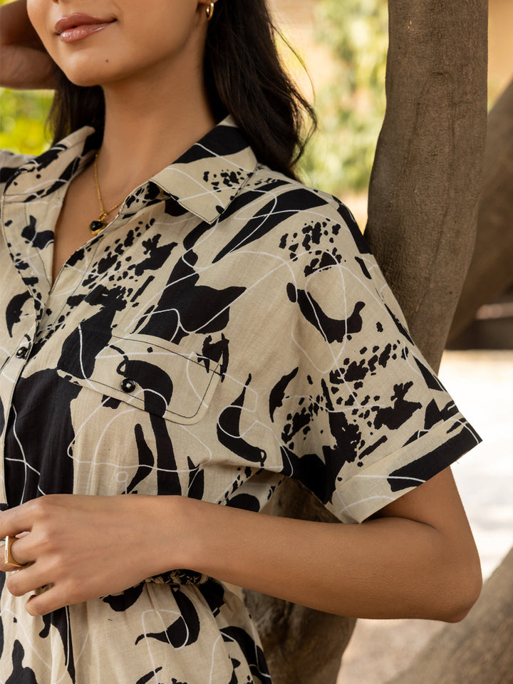 Black-Cotton-Abstract-Print-Midi-Dress