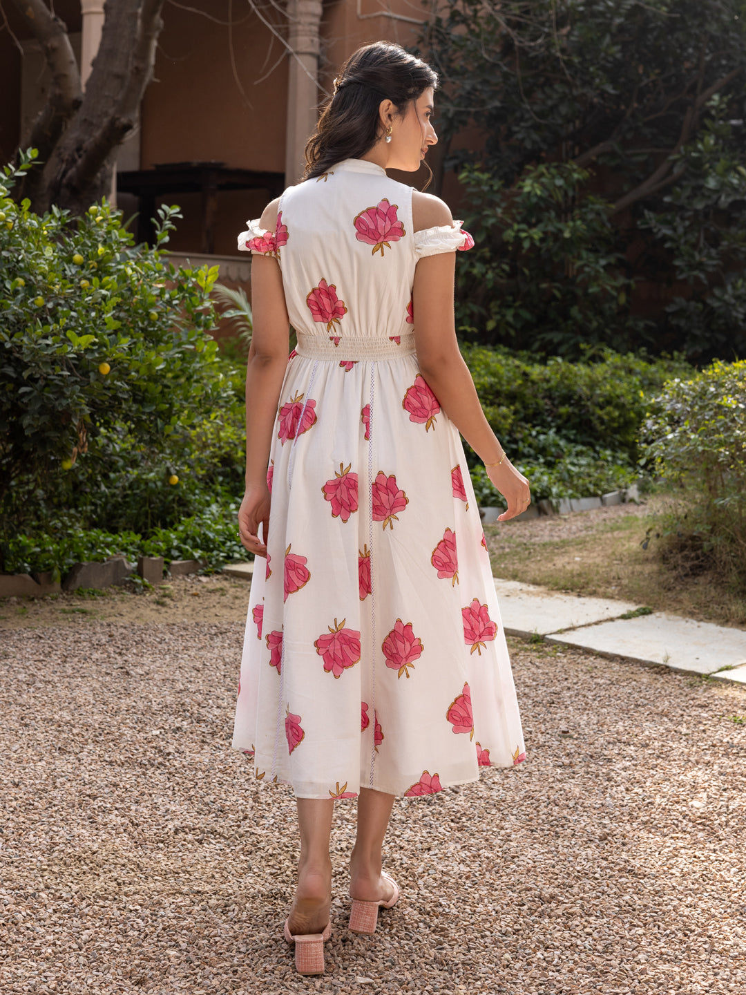 White-Cotton-Floral-Print-Midi-Dress