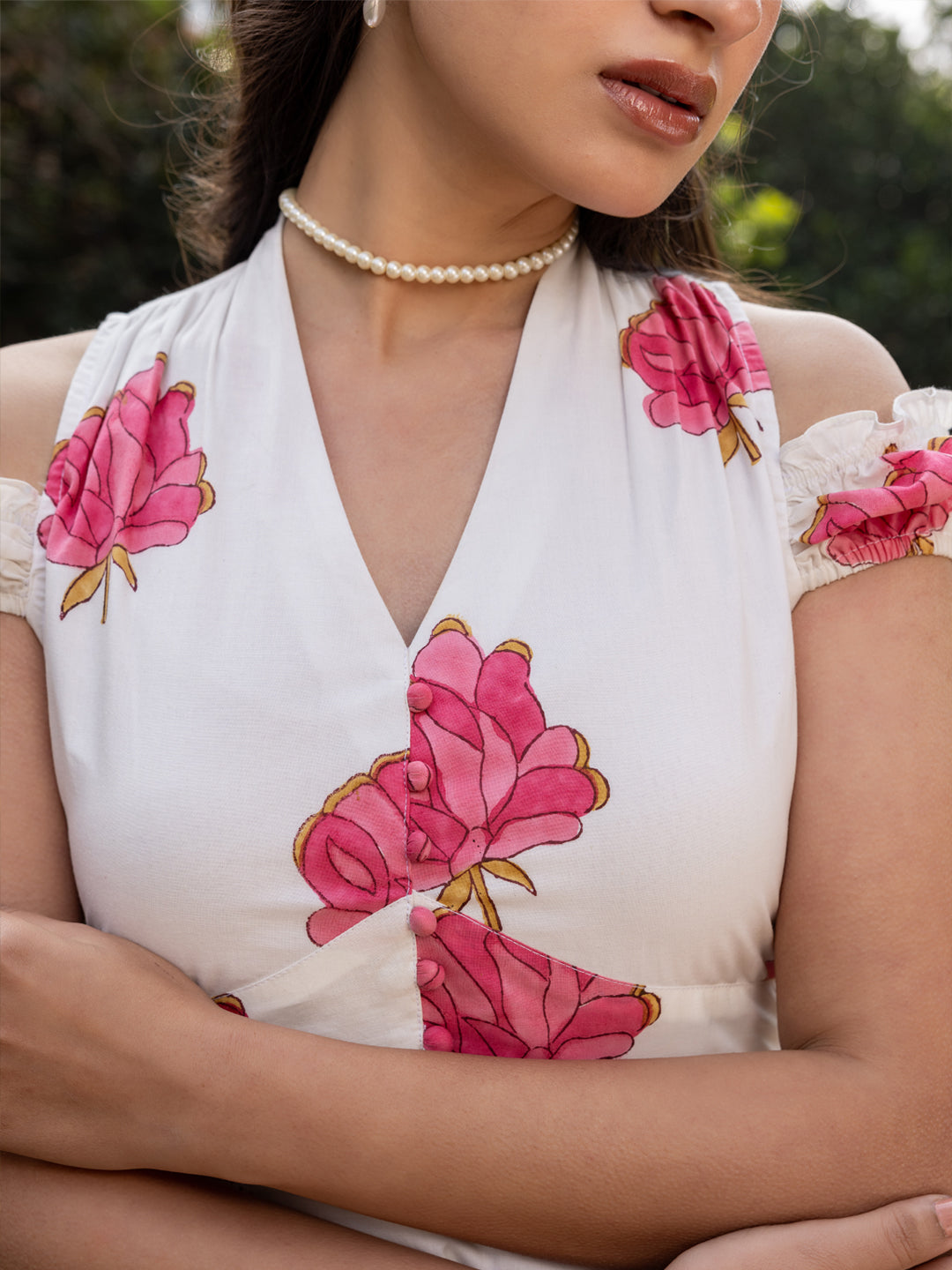 White-Cotton-Floral-Print-Midi-Dress