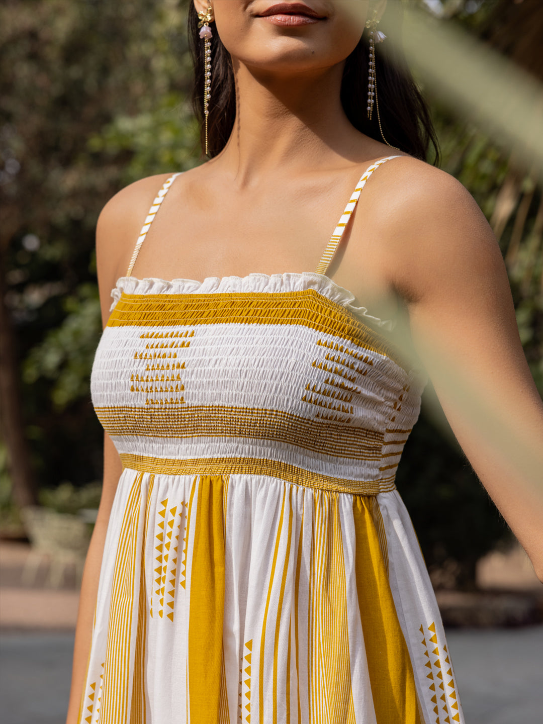 White-&-Mustard-Cotton-Striped-Midi-Dress