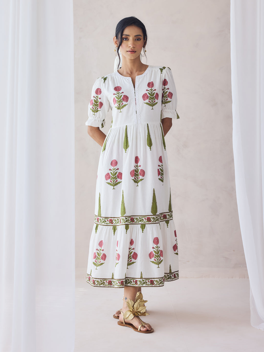 Off-White-Cotton-Floral-Printed-Midi-Dress