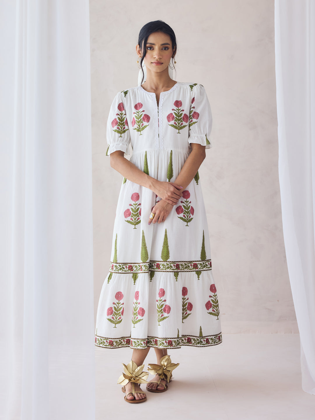 Off-White-Cotton-Floral-Printed-Midi-Dress