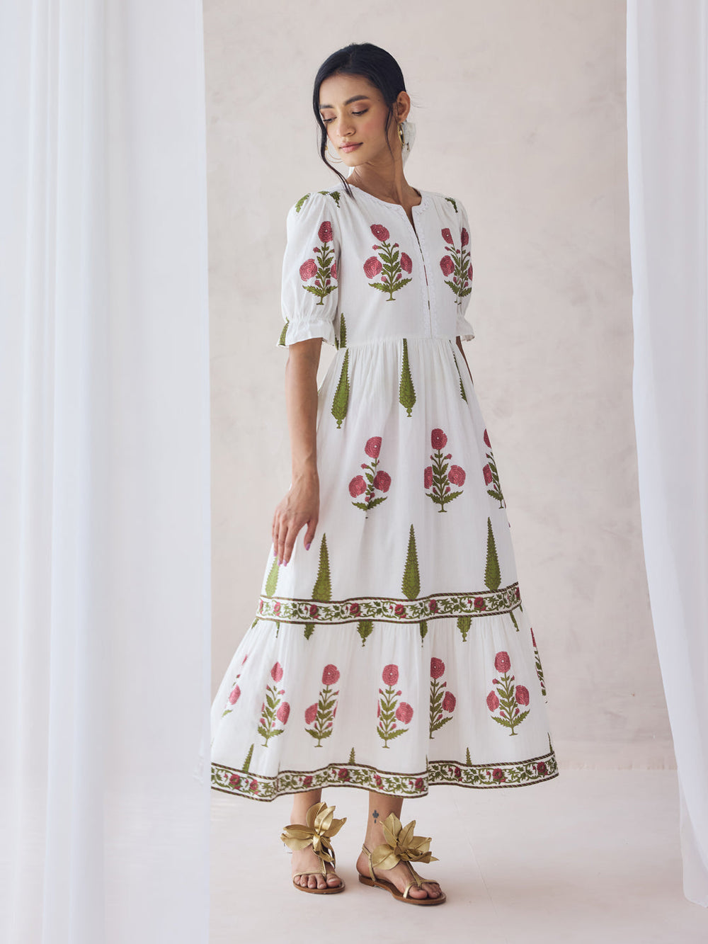 Off-White-Cotton-Floral-Printed-Midi-Dress