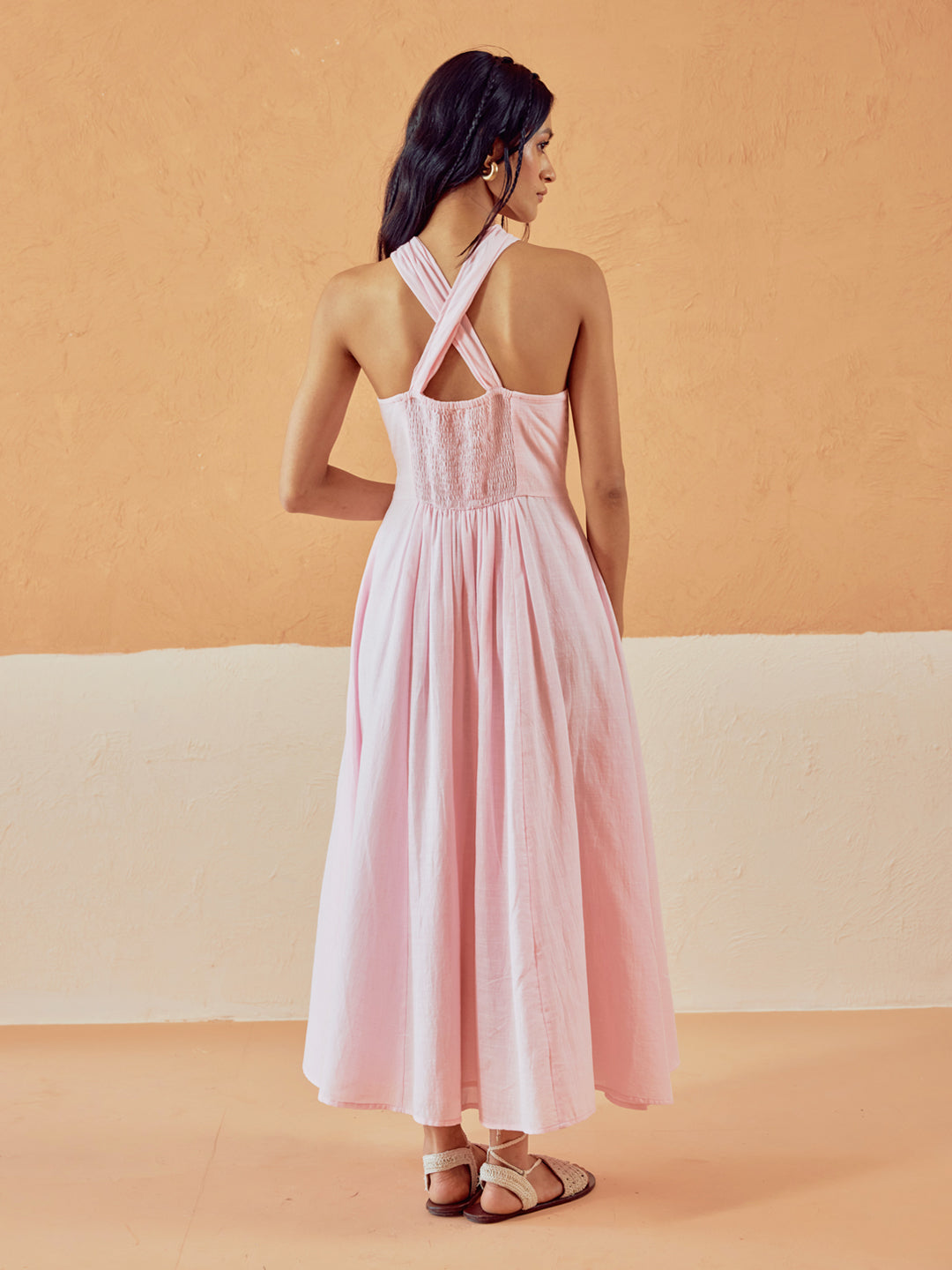 Light Pink Solid Linen Maxi Dress