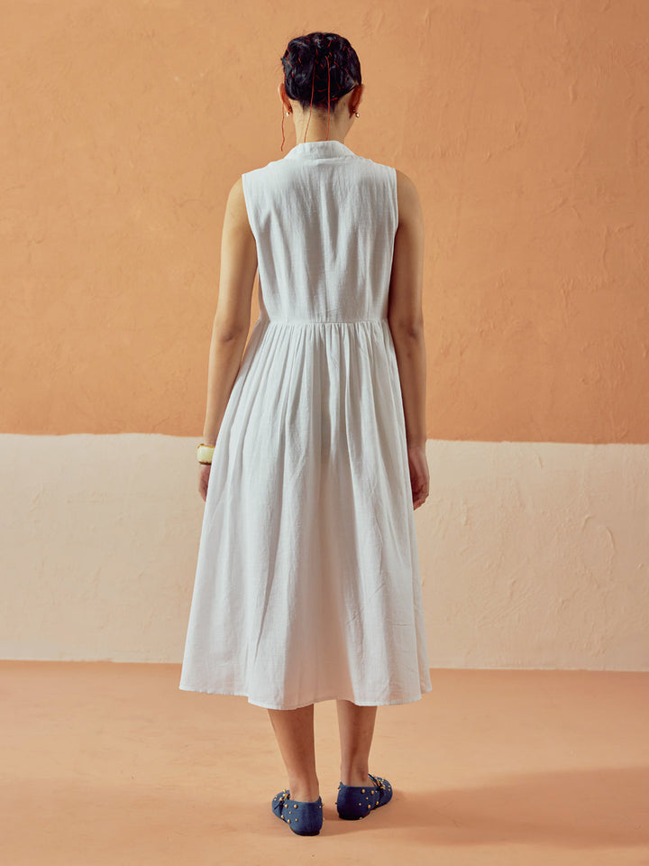 White Solid Linen Maxi Dress