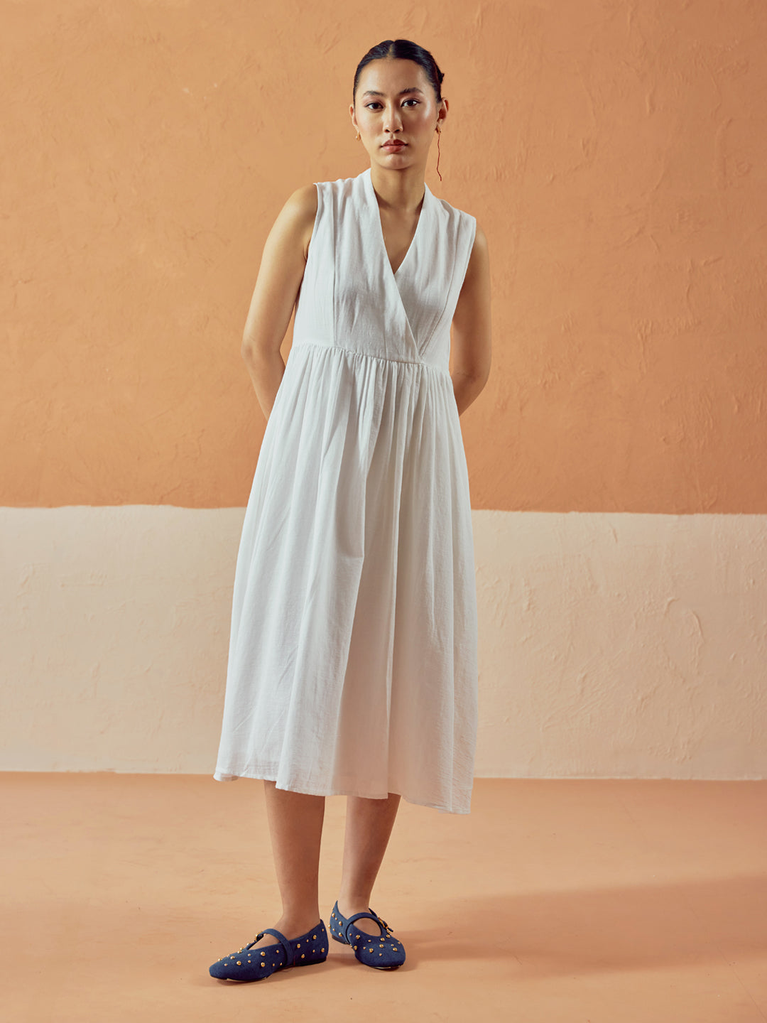 White Solid Linen Maxi Dress